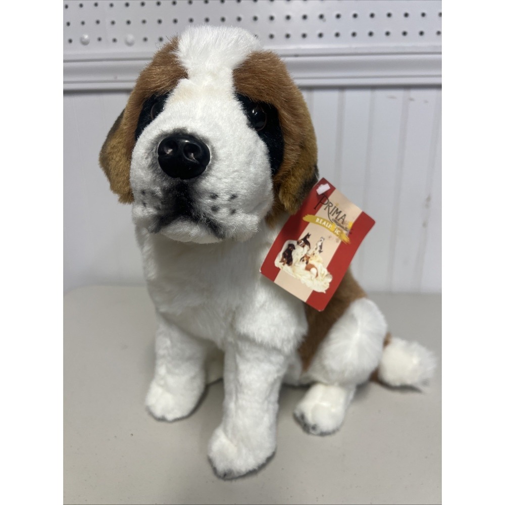 Vintage E&J Classic St Bernard Plush Dog Realistic 13" Standing Prima‎ Tags